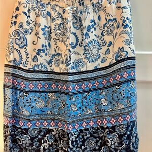 LOFT Blue and White Paisley Midi Skirt